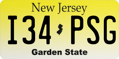 NJ license plate I34PSG