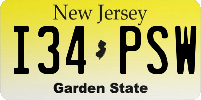NJ license plate I34PSW