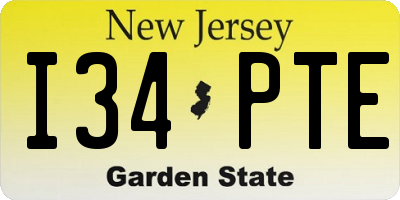 NJ license plate I34PTE