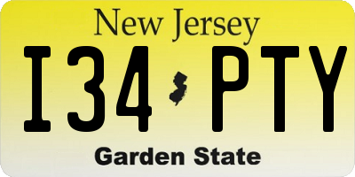 NJ license plate I34PTY