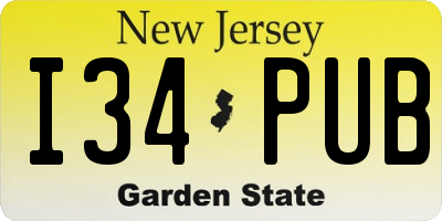 NJ license plate I34PUB