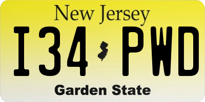 NJ license plate I34PWD