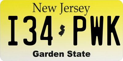 NJ license plate I34PWK
