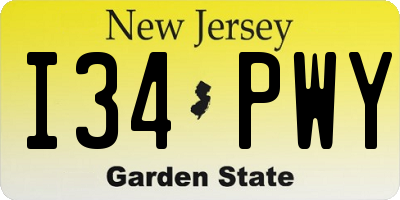 NJ license plate I34PWY