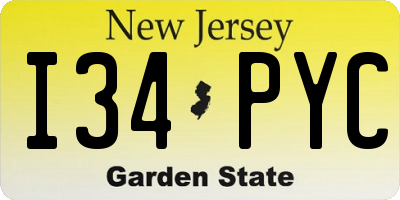 NJ license plate I34PYC