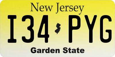 NJ license plate I34PYG