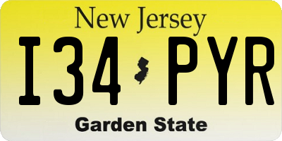 NJ license plate I34PYR