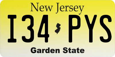 NJ license plate I34PYS