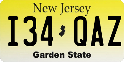 NJ license plate I34QAZ