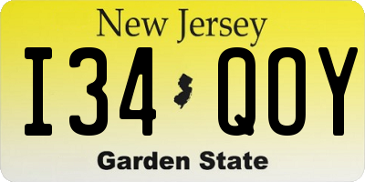 NJ license plate I34QOY