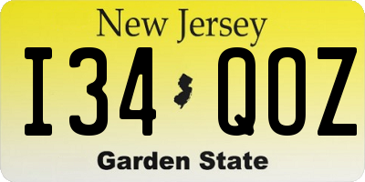 NJ license plate I34QOZ