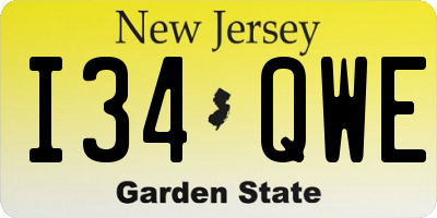 NJ license plate I34QWE