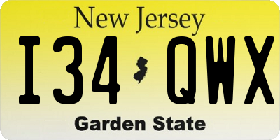 NJ license plate I34QWX
