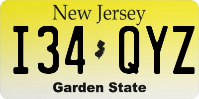 NJ license plate I34QYZ