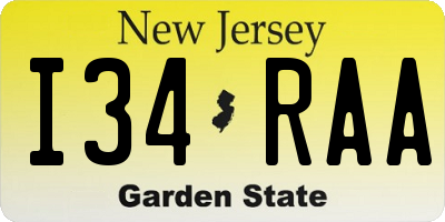 NJ license plate I34RAA