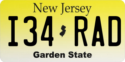 NJ license plate I34RAD