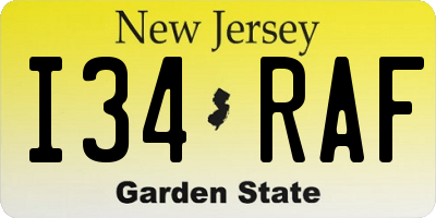 NJ license plate I34RAF