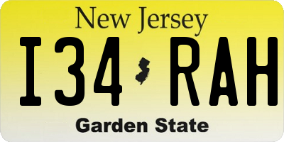 NJ license plate I34RAH