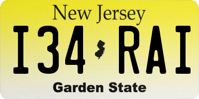 NJ license plate I34RAI