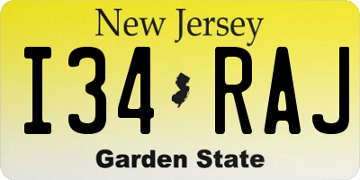 NJ license plate I34RAJ