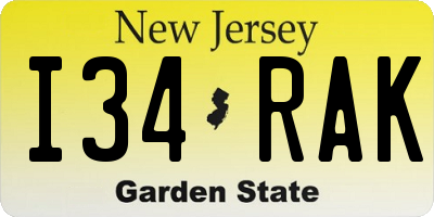 NJ license plate I34RAK
