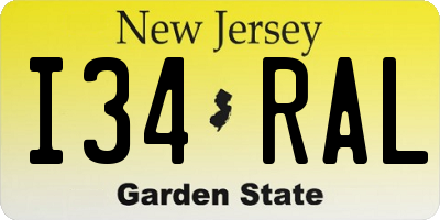 NJ license plate I34RAL
