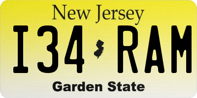 NJ license plate I34RAM