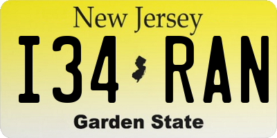 NJ license plate I34RAN