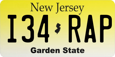 NJ license plate I34RAP