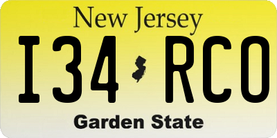 NJ license plate I34RCO
