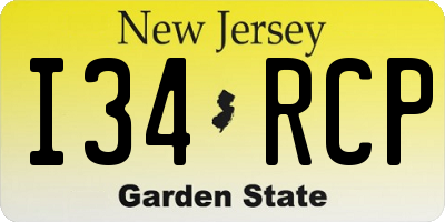 NJ license plate I34RCP