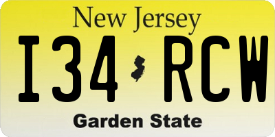 NJ license plate I34RCW