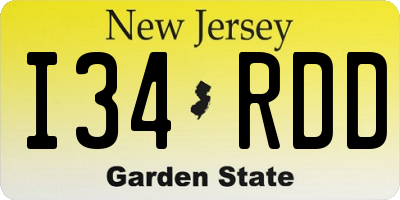 NJ license plate I34RDD