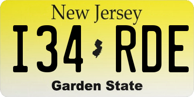 NJ license plate I34RDE