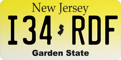 NJ license plate I34RDF