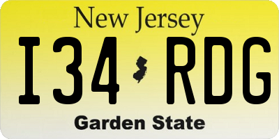NJ license plate I34RDG