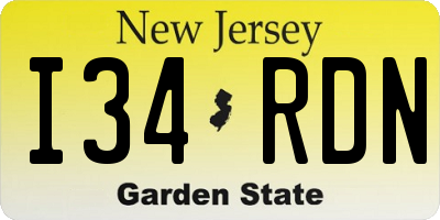 NJ license plate I34RDN
