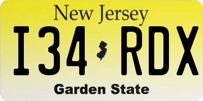 NJ license plate I34RDX