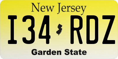 NJ license plate I34RDZ