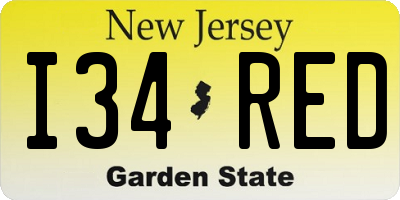 NJ license plate I34RED