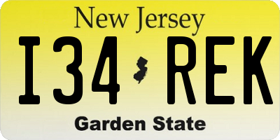 NJ license plate I34REK