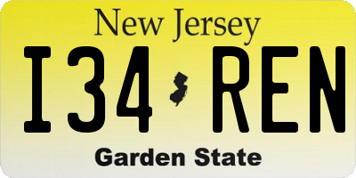 NJ license plate I34REN