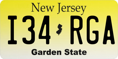 NJ license plate I34RGA