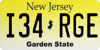 NJ license plate I34RGE