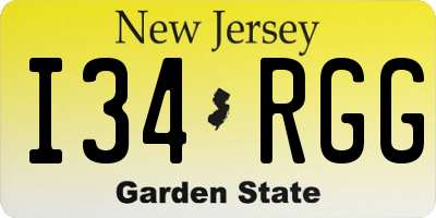 NJ license plate I34RGG