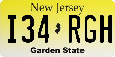NJ license plate I34RGH