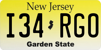 NJ license plate I34RGO