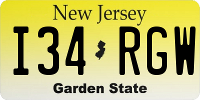 NJ license plate I34RGW