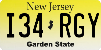 NJ license plate I34RGY