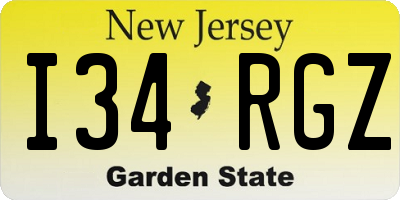 NJ license plate I34RGZ